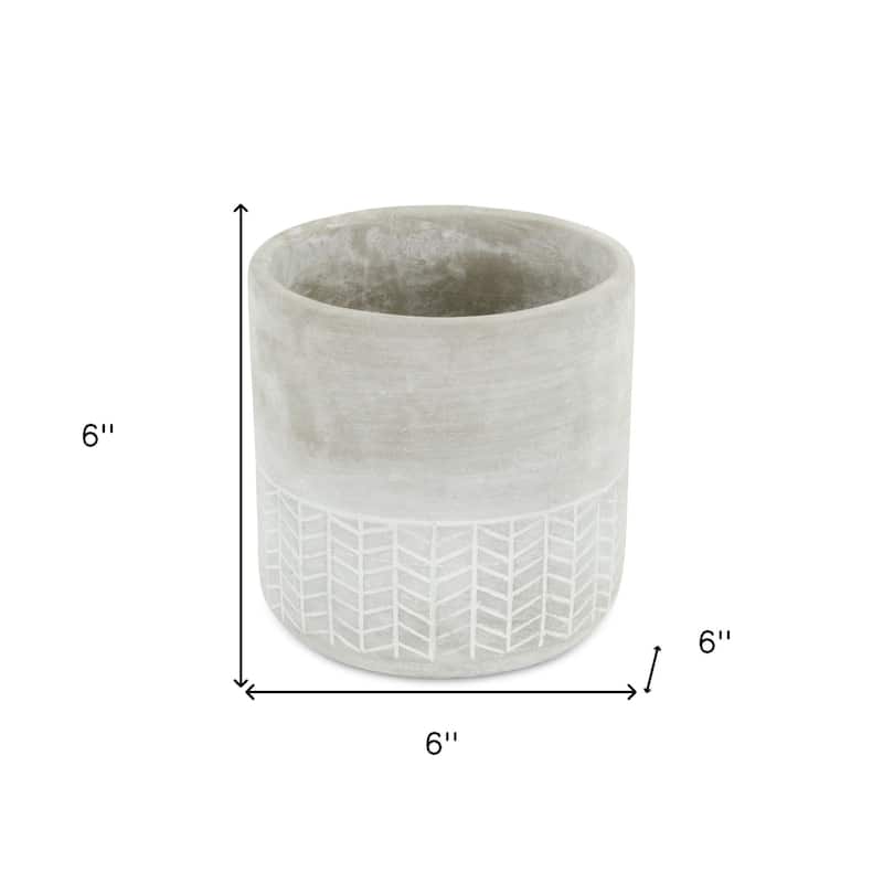 HomeRoots 6" Light Gray Geometric Cement Indoor Outdoor Round Pot Planter