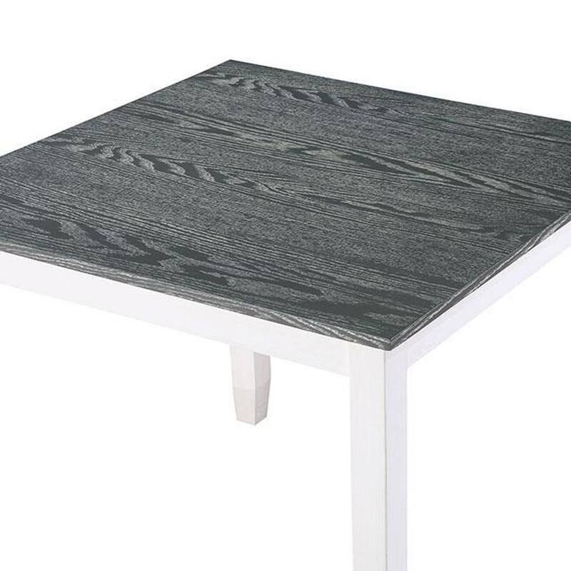 Modern White Solid wood 5pc Dining Set Table 4x Chairs Gray Fabric Cushions Seats Chairs Dining Room