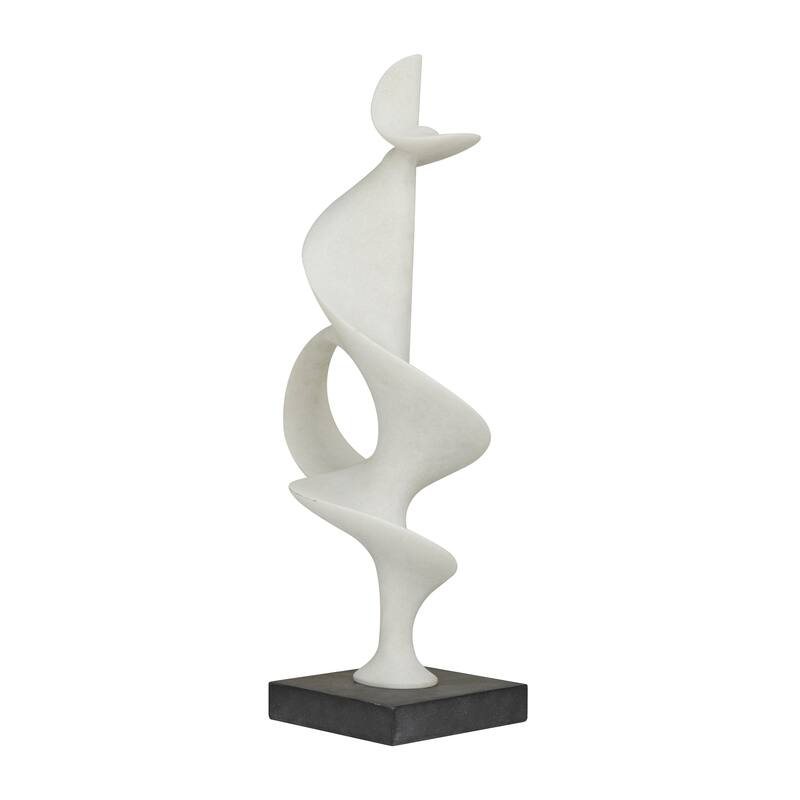 Contemporary White Polystone Abstract Sculpture with Black Base