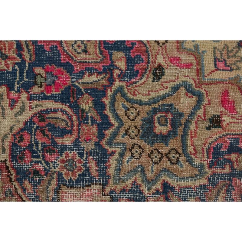 Distressed Mashad Persian Antique Area Rug Hand-Knotted Wool Carpet - 9'5" x 12'5"