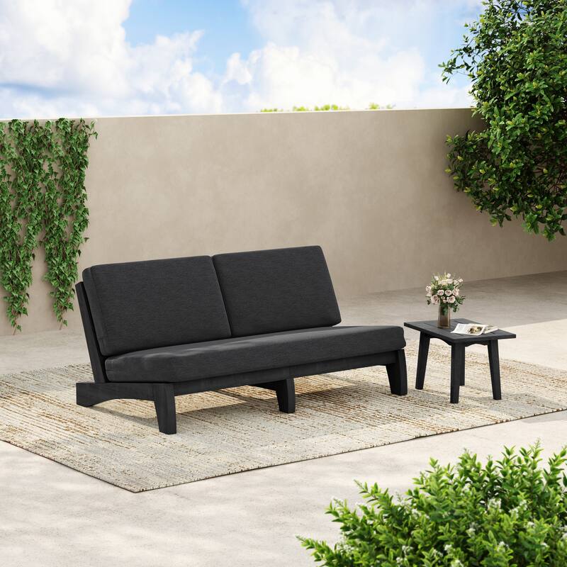 3-Seat Outdoor Sofa Set with Solid Wood Coffee Table, Weather-Resistant Cushions