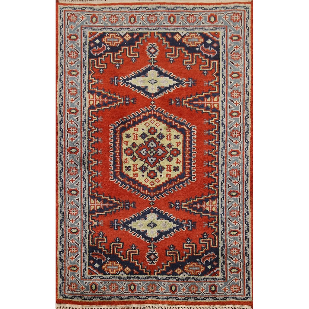 Orange Viss Indian Accent Rug Handmade Wool Carpet - 3'0"x 5'0"