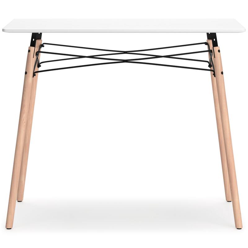 Laara Home Office Desk, White, Brown Wood, Metal Leg Braces, 36 Inch