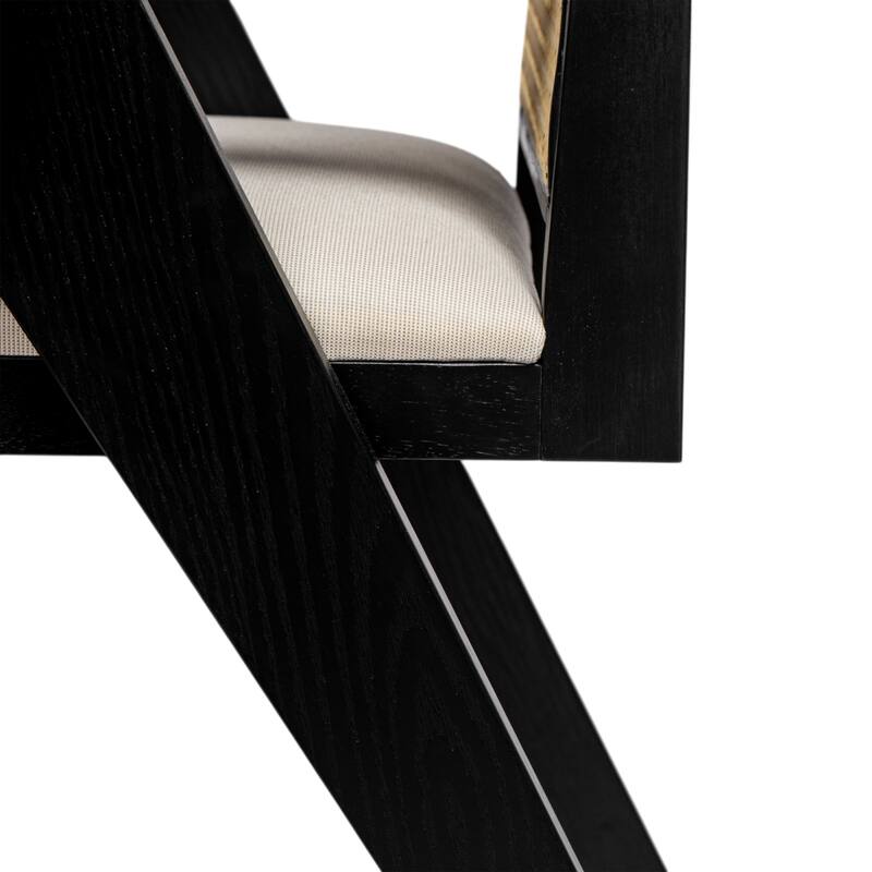 Farmhouse Kitchen Chairs Set of 2, Rattan Back Upholstered Arm Chairs