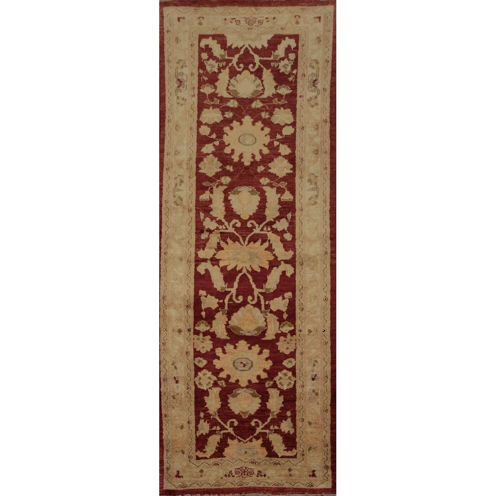 Hand Knotted Oriental 100% Wool Carpet Traditional Floral Red Peshawar Runner Rug - 8' 3'' X 2' 6''
