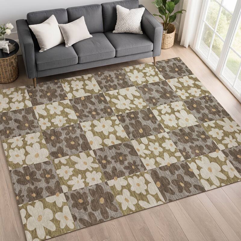 Machine Washable Indoor/ Outdoor Floral Krissy Chantille Rug