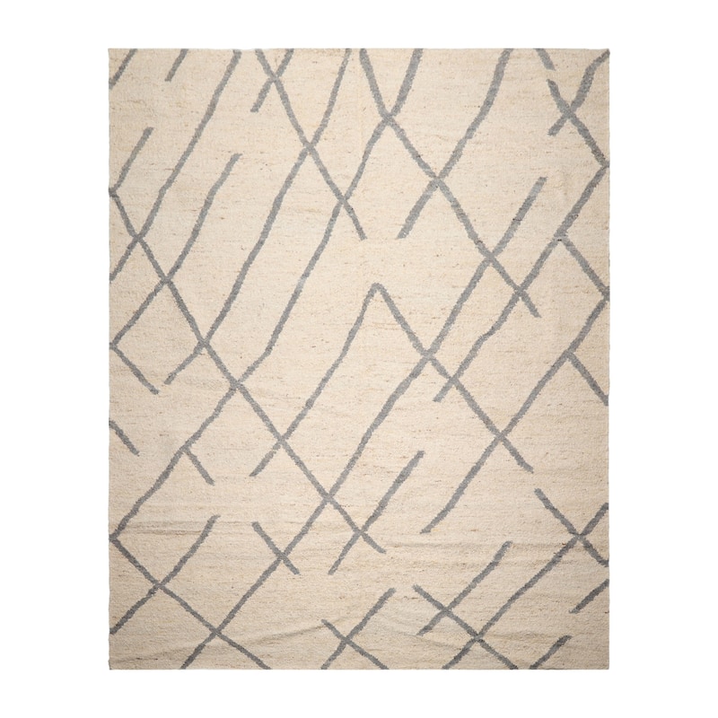 LoomBloom Oatmeal Wool Oriental Rug with Multi Size Flatweave Design