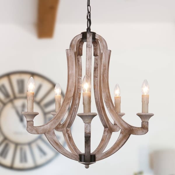 Farmhouse 24inch Wooden 5Light Candle Chandelier Bed Bath & Beyond