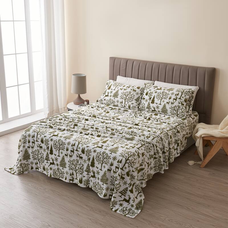 Rustic Lodge Velvet Plush 4-Piece Sheet Set
