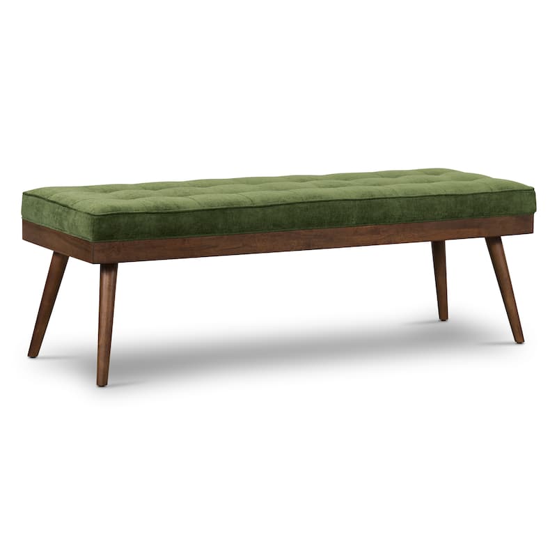 Poly & Bark Luca Fabric Bench - Tufted Seat with Solid Wood Legs