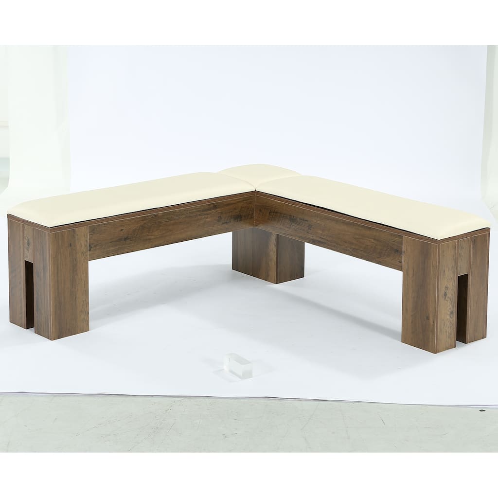 61 Inch L-Shaped Bench with Cushion, Corner Kitchen Breakfast Nook Bench for Entryway / Bedroom / Living Room / Dining Room