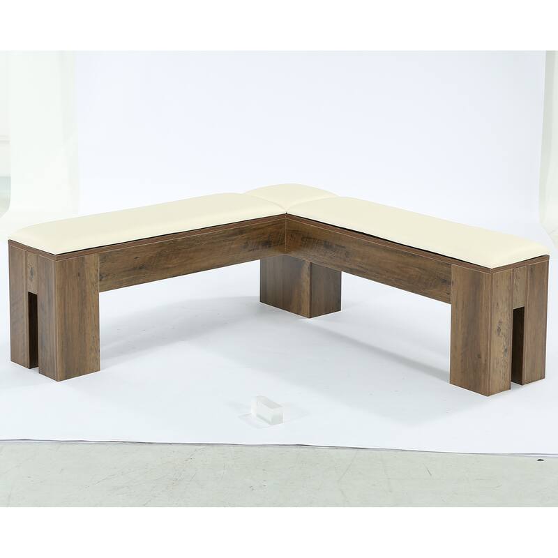 61 Inch L-Shaped Bench with Padded Seat Cushion for Entryway / Bedroom / Living Room / Kitchen Dining Room