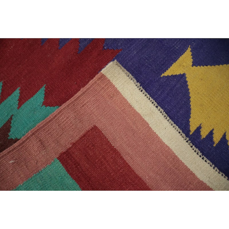Hand Woven Oriental 100% Wool Carpet Southwestern Tribal Pink Kilim Area Rug - 9' 6'' X 8' 3''