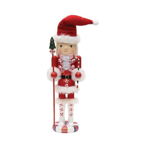 13.75" Red and White Peppermint Twist Mrs. Claus Wooden Christmas Nutcracker