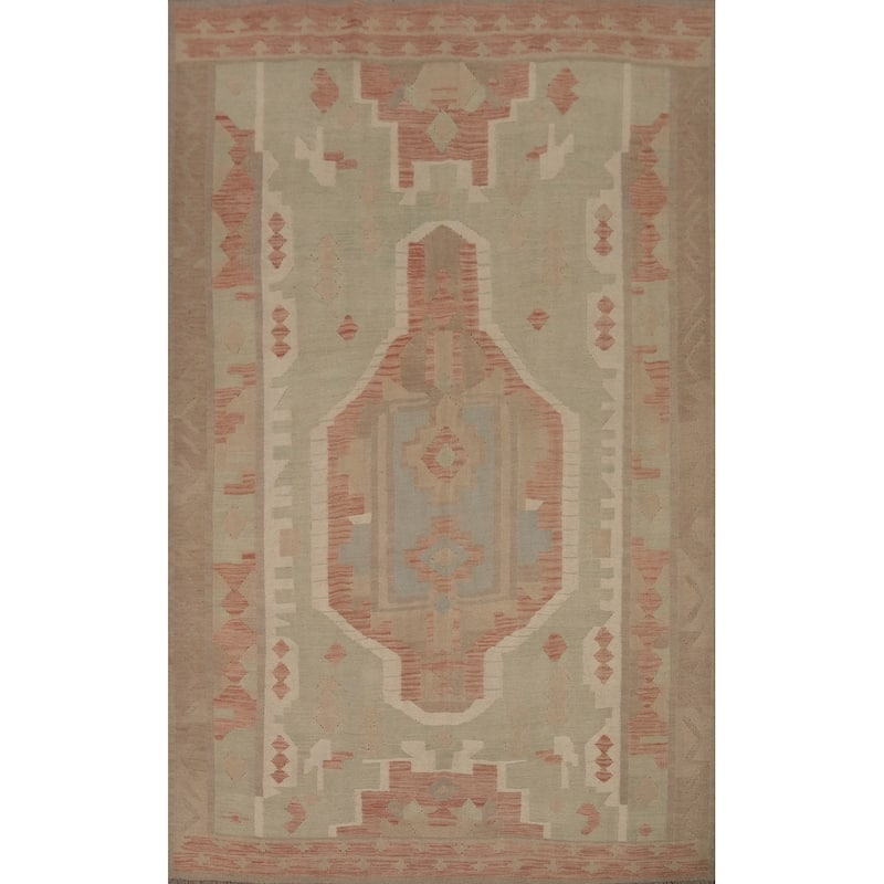 Hand Woven Oriental 100% Wool Carpet Southwestern Tribal Green Kilim Area Rug - 9' 9'' X 6' 9''