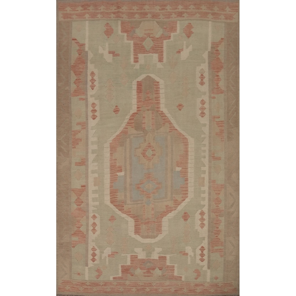 Hand Woven Oriental 100% Wool Carpet Southwestern Tribal Green Kilim Area Rug - 9' 9'' X 6' 9''
