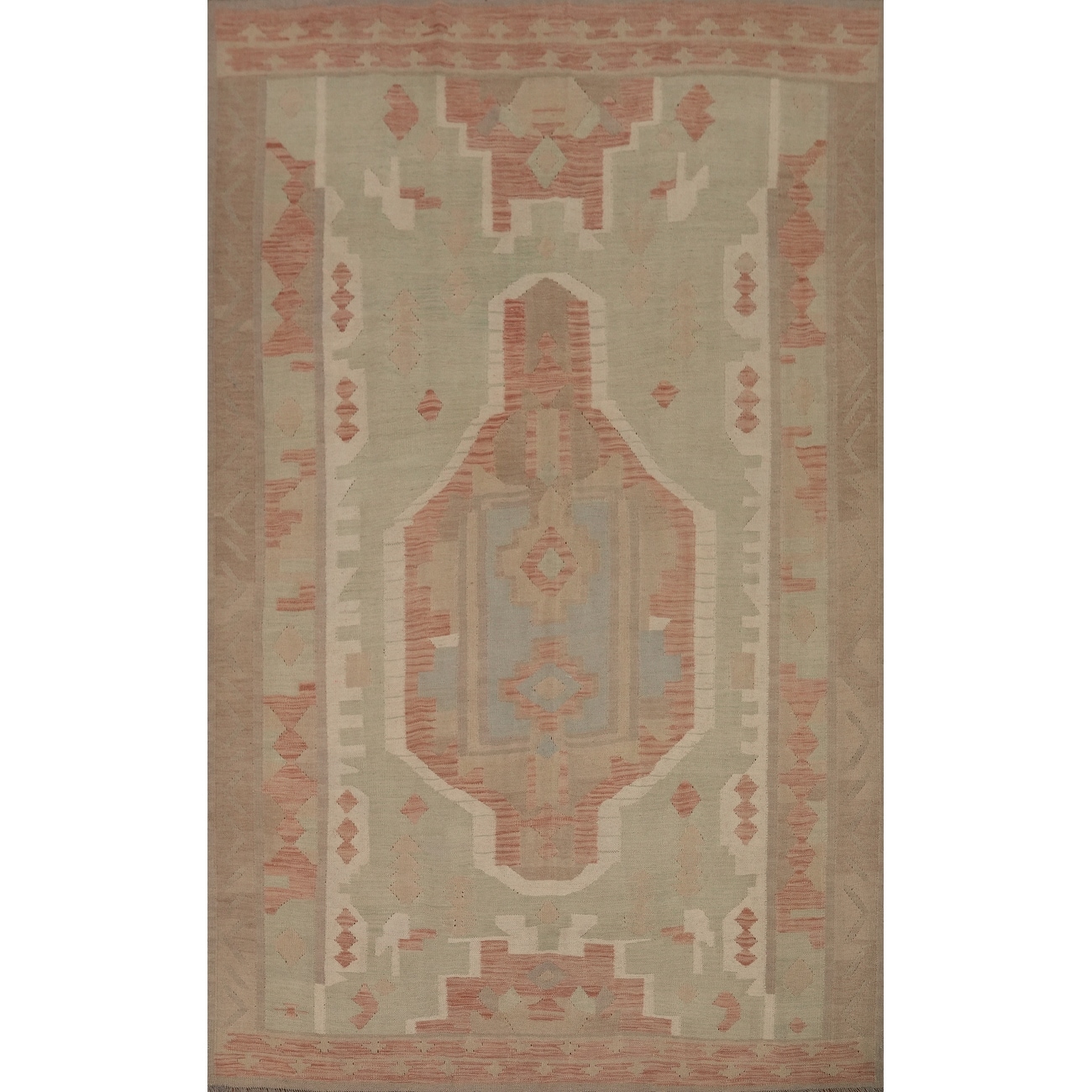 Hand Woven Oriental 100% Wool Carpet Southwestern Tribal Green Kilim Area Rug - 9' 9'' X 6' 9''