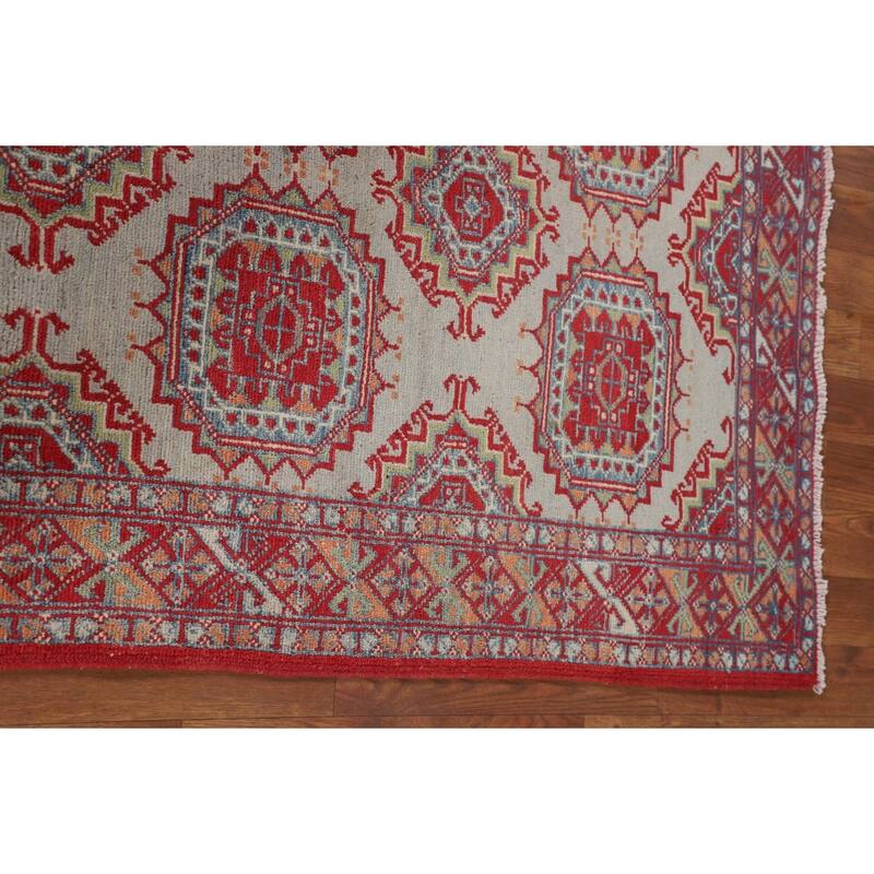 Geometric Multi-Color Kazak Foyer Rug Hand-Knotted Wool Carpet - 3'3" x 5'1"