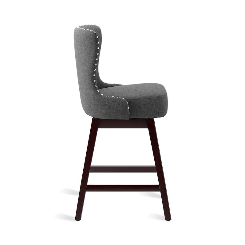 26 in. Modern Faux Leather and Fabric Upholstered Swivel Bar Stool with Wood Frame for Island and Home Bar - 20"W x 20"D x 39"H