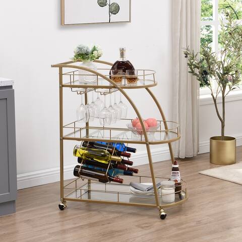 Mobile Bar Cart Serving Wine Cart with Wheels, 3-tier Metal Frame for Kitchen, Party, Dining Room and Living Room