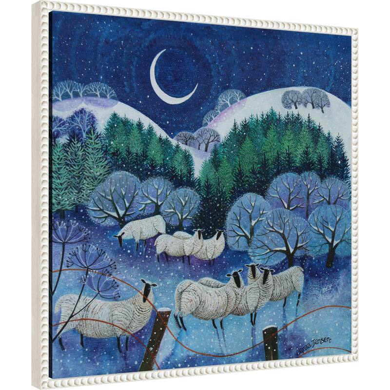 Winter Downland Sheep 2024 by Lisa Graa Jensen (22 x 22 in.), Framed Canvas Wall Art Print - Sylvie Beaded White