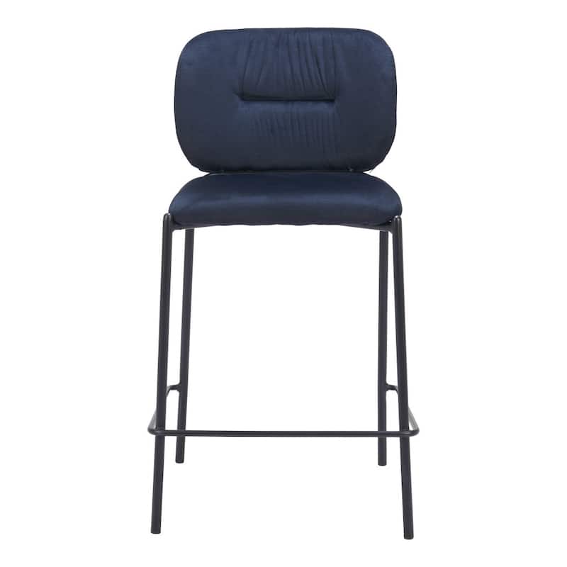 HomeRoots Set of Two 25" Blue and Black Velvet and Steel Counter Height Bar Chairs