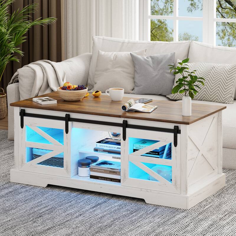 Lift Top Led Coffee Table With Sliding Barn Door