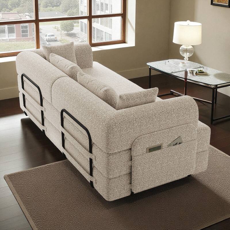 78.7" Convertible Sleeper Sofa Bed, Chenille Folding Mattress Couch with Side Pocket & Pillows, No-Assembly Floor Lounge Sofa