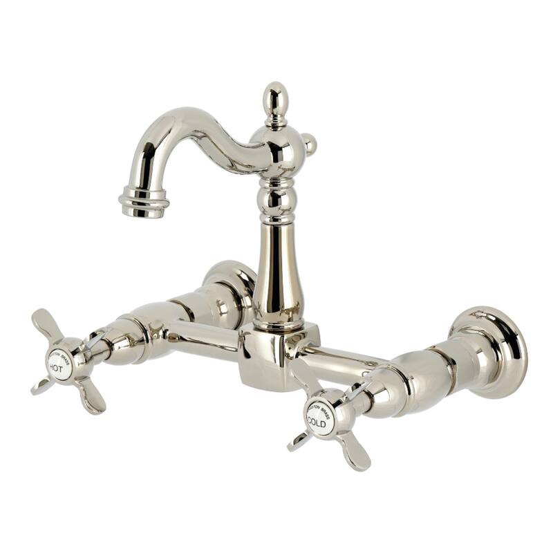 Kingston Brass Essex Double-Handle Wall-Mount Pre-Rinse Bridge Kitchen Faucet - Polished Nickel