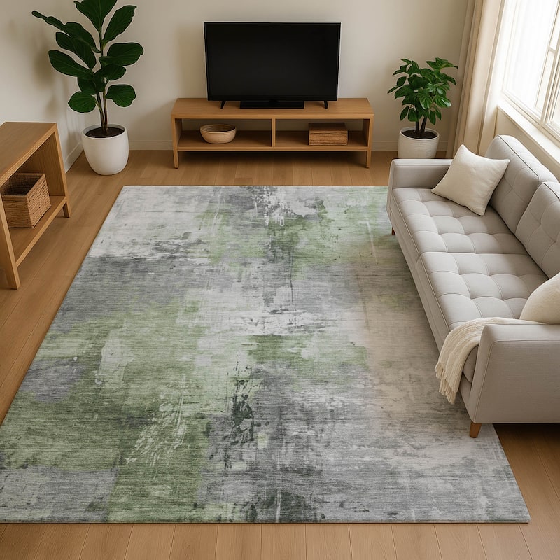 Premium Washable Super Soft Abstract Modern Mayfield Rug - Green - 9' x 12'