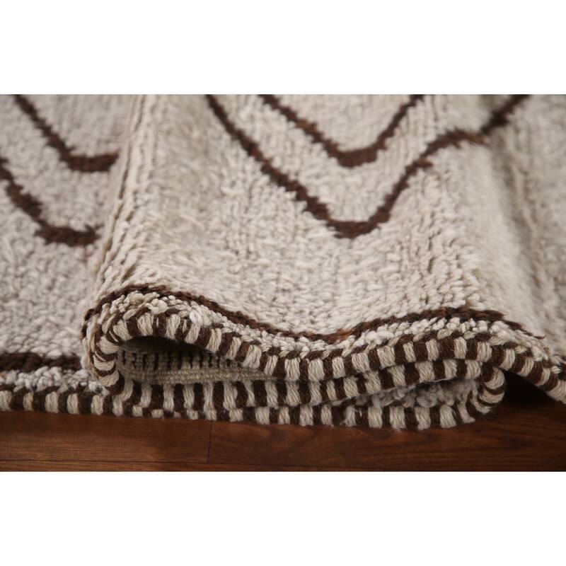 Geometric Beige Anatolian Runner Rug Handmade Wool Carpet - 3'1"x 10'4"