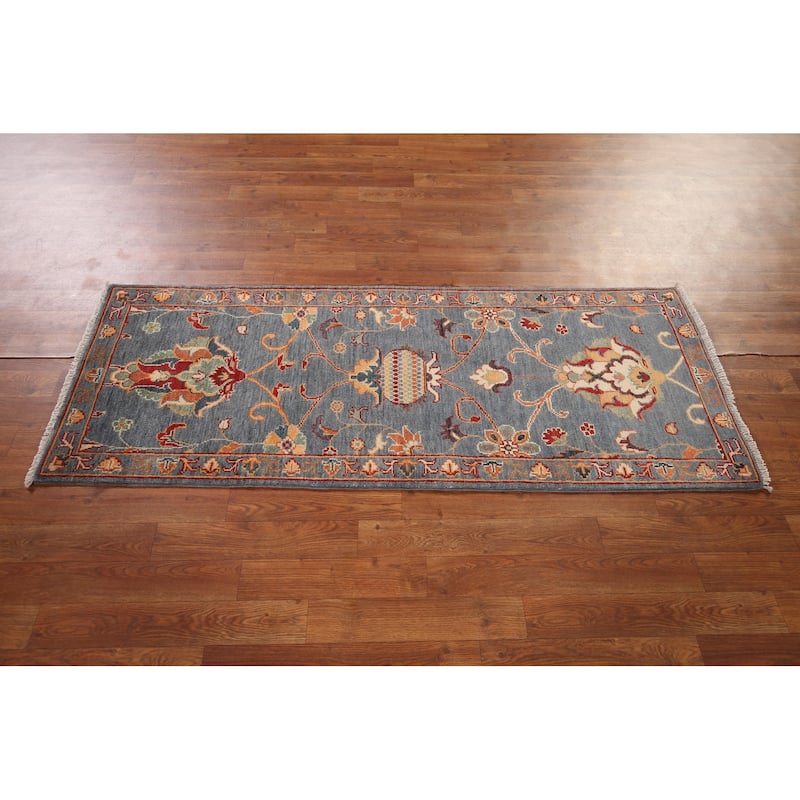 Kazak Oriental Runner Rug Handmade Traditional Blue Wool Carpet - 2'3" x 5'9"