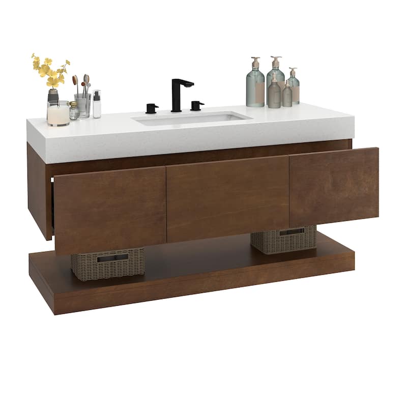 Moasis 48 Inch Floating Wall Mounted Bathroom Vanity with 3 Drawers