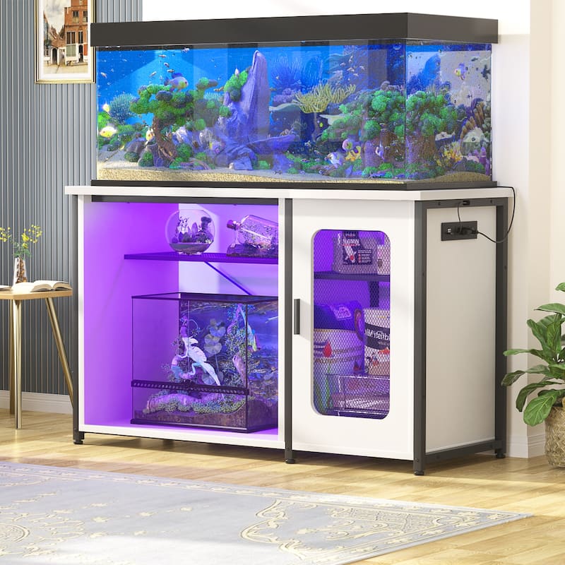Aquarium Stand with USB Port and LED Light, Fish Tank Stand with Cabinet