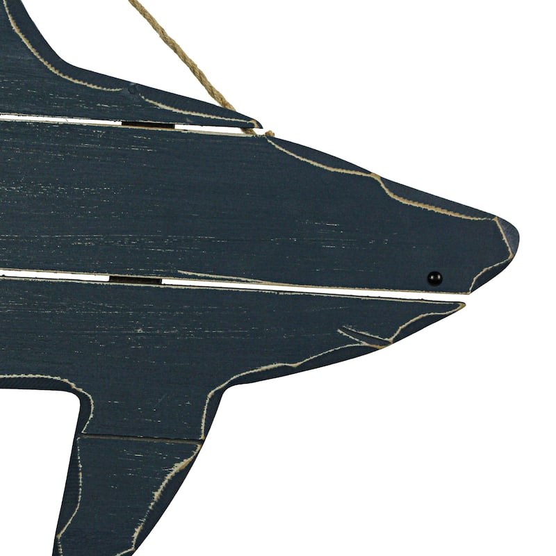 Zeckos 31 Inch Blue Wood Imitation Shark Wall Hanging Nautical Art