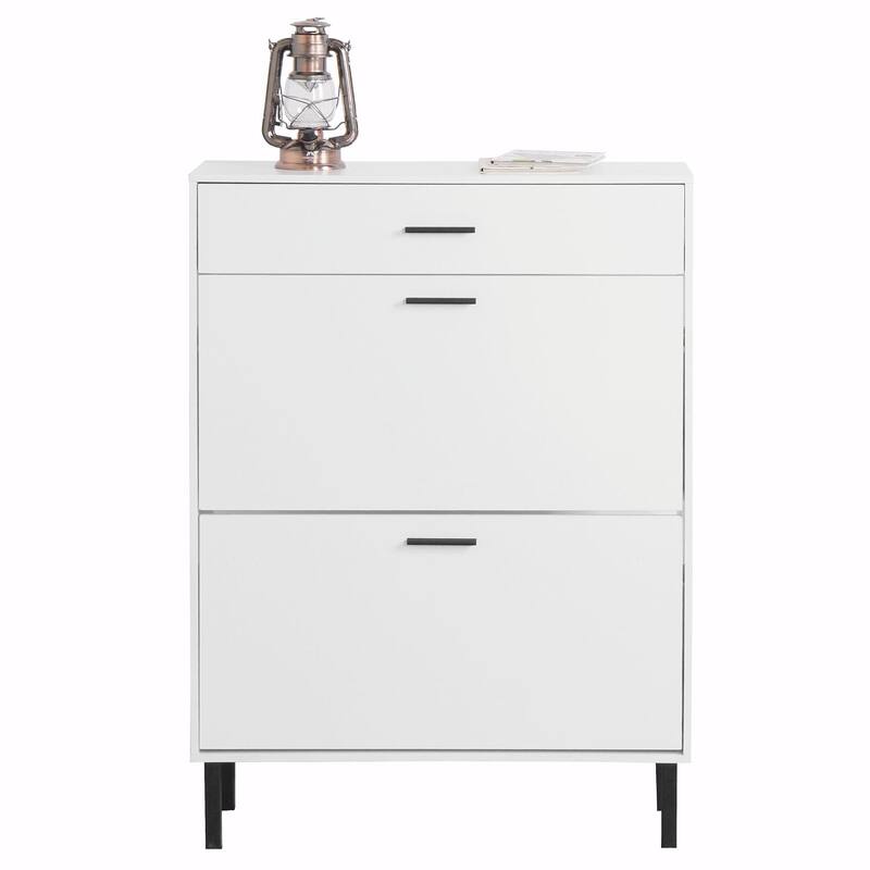 Freestanding Shoe Cabinet with Drawers, Metal Legs, and Flip Drawers