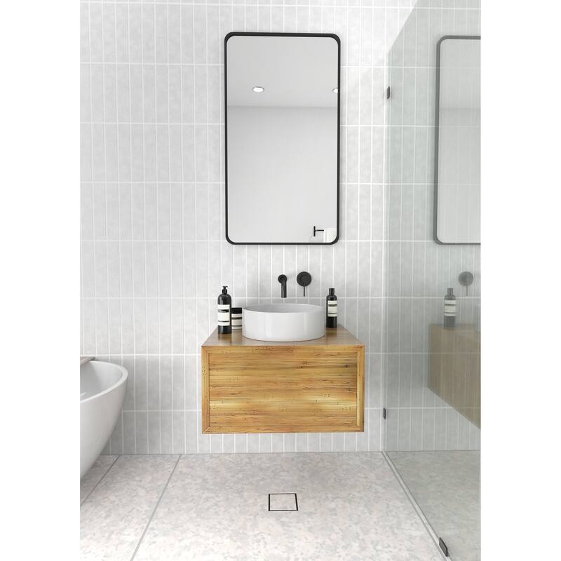 Glass Warehouse 40 in. H x 22 in. W Radius Corner Stainless Steel Framed Mirror