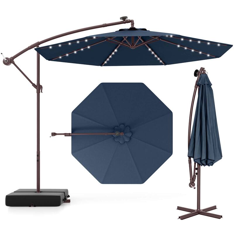 Costway Patio 10FT Hanging Offset Umbrella 32 LED Lights Sand Bag