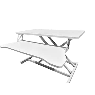 32 Inch Desk Converter, Height Adjustable Sit to Stand Riser, Dual Monitor and Laptop Workstation with Wide Keyboard Tray, White