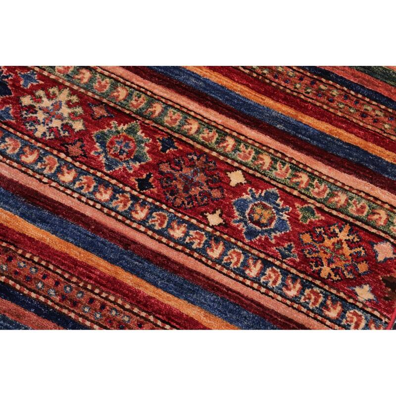 Tribal Khurgeen Gwyneth Drk. Red/Drk. Blue Hand-knotted Wool Rug - 4'11 x 6'4 - 4'11'' x 6'4''
