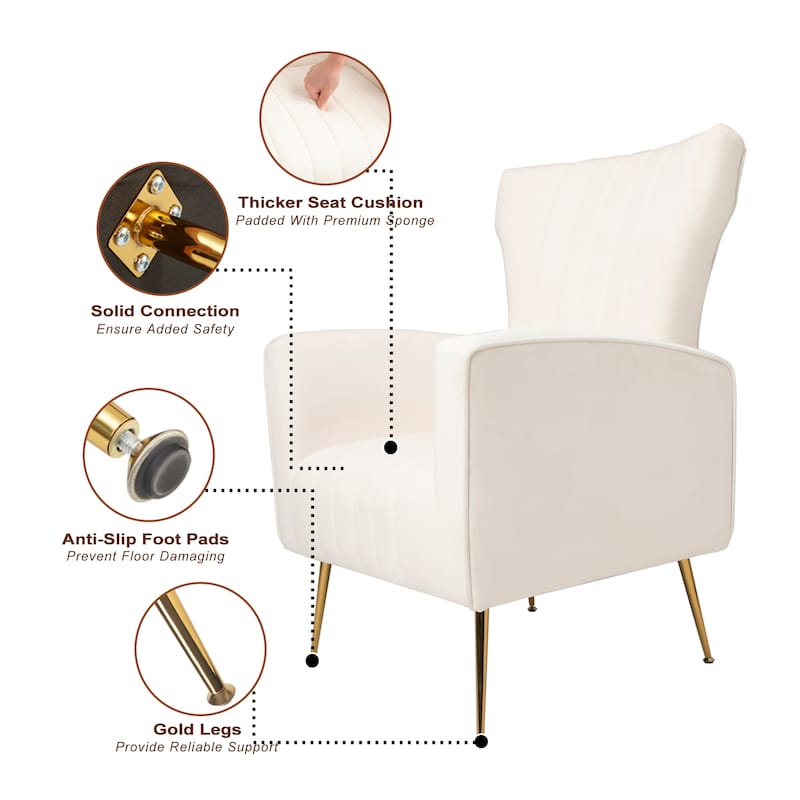 White 29.9" Wingback Arm Chair with Gold Legs