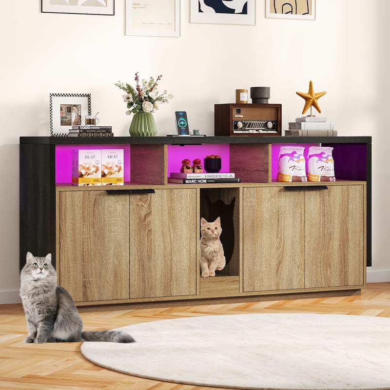 Moasis Cat Litter Box Enclosure with Power Outlet & LED Light