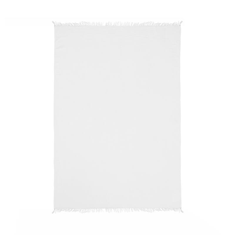 Sevita Solid Turkish Cotton Crinkled Standard Size Throw Blanket with Fringe - White