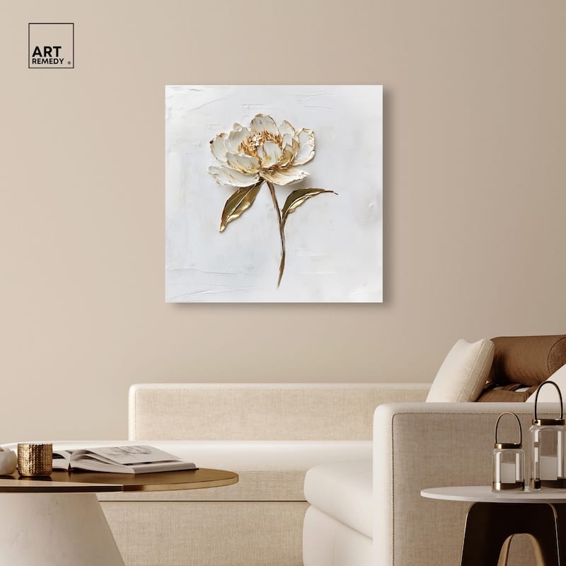 Simple Golden Peonie Canvas by Art Remedy, Gallery Wrapped