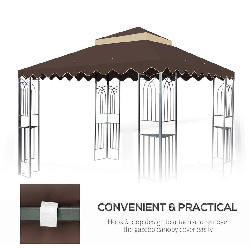 10x10 Ft Double Tiered Gazebo Replacement Canopy with Wavy Border, UV Protection & Mosquito Net - Brown