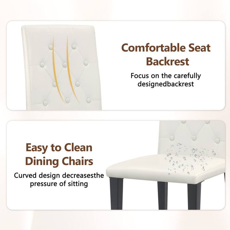 Set of 5 Piece Dining Table and Chair Set MDF Top Glass Insert PU Seat Buckle Backrest