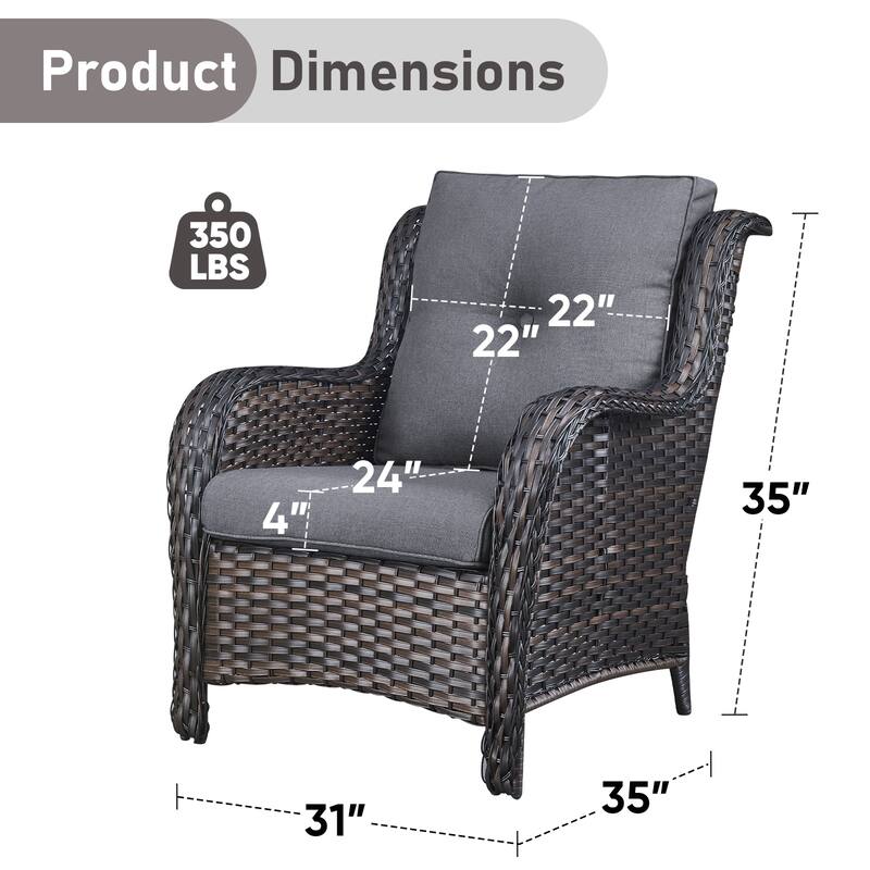 Outdoor Wicker High Back Club Chair Set of 2