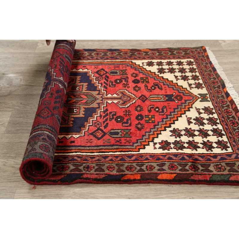 Geometric Persian Hamedan Area Rug Wool Hand-knotted Foyer Carpet - 3'3" x 4'9"