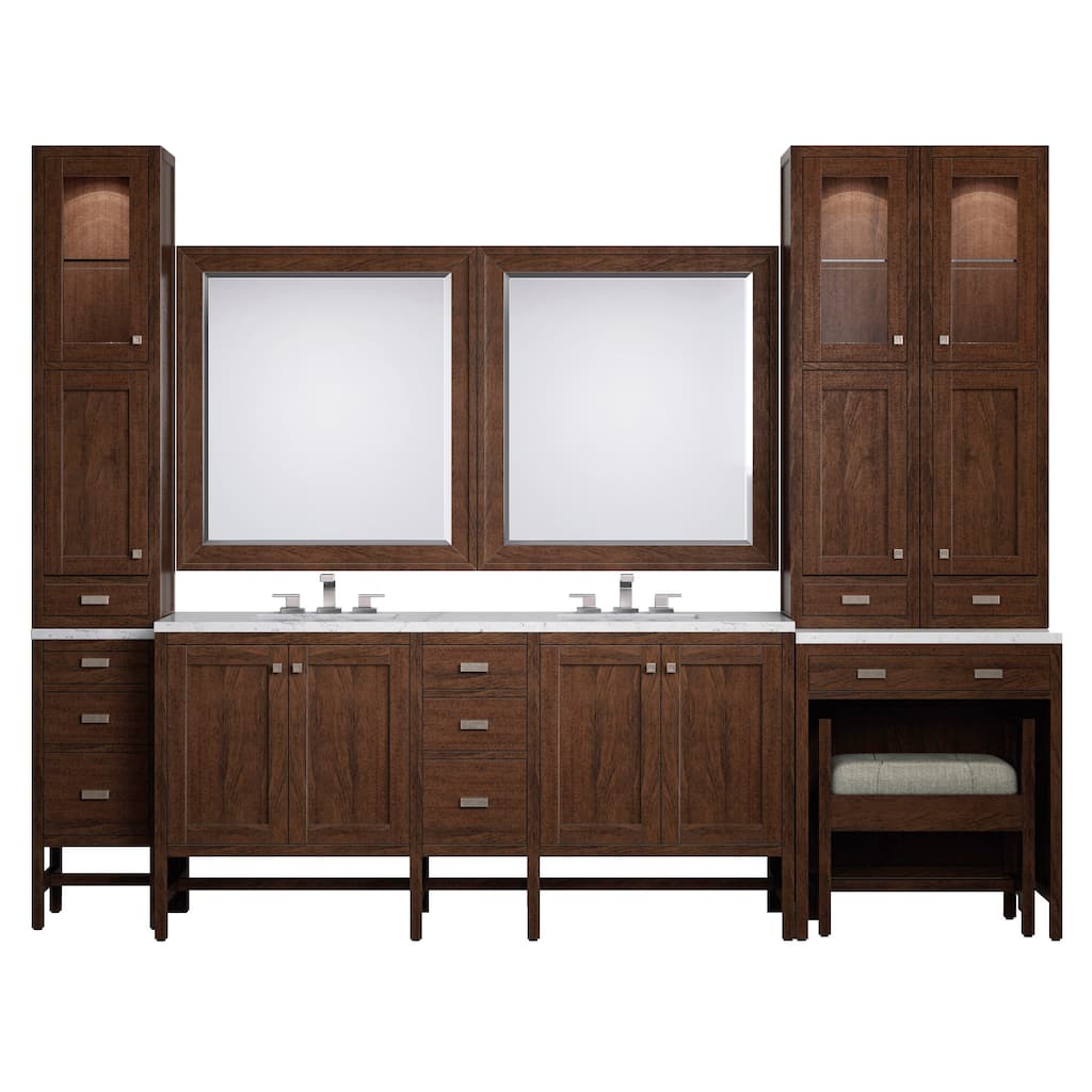 James Martin Addison 117" Double Sink Bathroom Vanity Suite, Mid-Century Acacia with 3cm Eternal Jasmine Pearl Quartz Top
