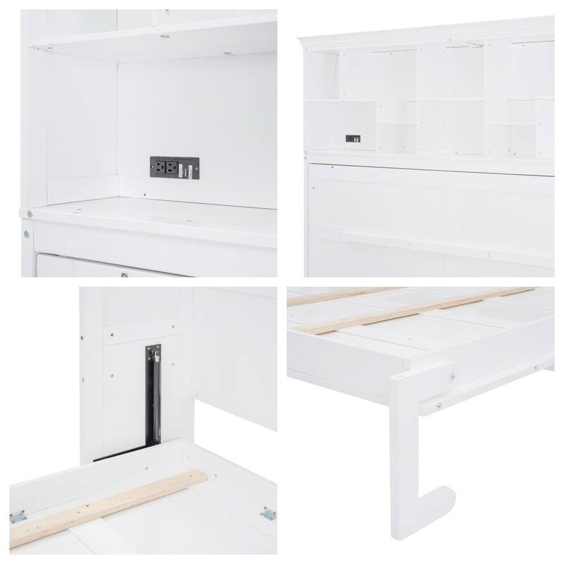 Queen Size Wood Murphy Bed with Top Shelves and USB Port